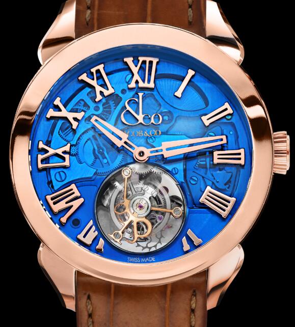Jacob & Co PT520.40.NS.QB.A PALATIAL FLYING TOURBILLON HOURS & MINUTES ROSE GOLD (BLUE MINERAL CRYSTAL) Replica watch